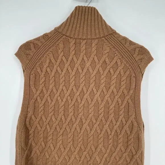 COS Men's Cable Knit Sweater Vest 100% Wool Sleeveless Full Zip Rib Knit, Tan - Picture 10 of 14